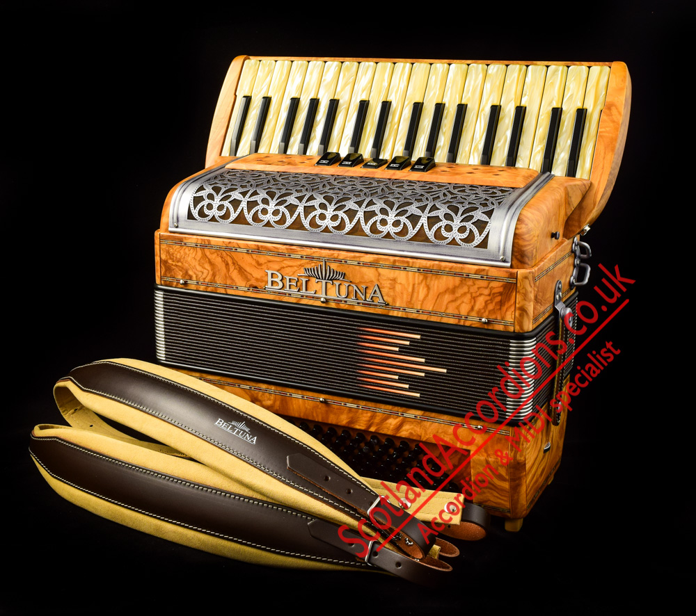 Beltuna Alpstar 34 key 96 bass musette piano accordion with helikon bass, olive wood