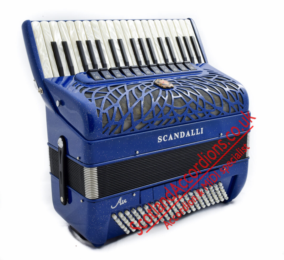 Scandalli Air III 37 key 120 bass 4 voice musette tuned blue cassotto piano accordion with sparkle finish